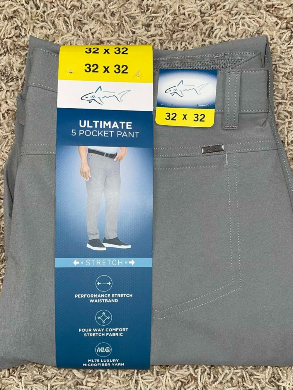 Greg Norman Men's 5-Pocket Chino Pants Gray, Size 32x32 (New)